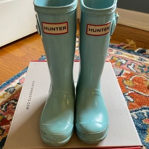 Kids Hunter Original Tall Gloss boots in Mint - 11